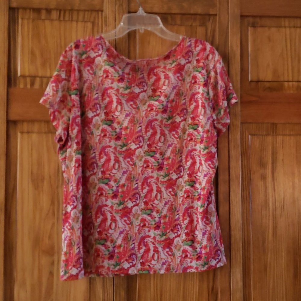 Cute red floral print cap sleeve lined  top sz M woman's - Picture 3 of 3